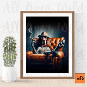 Cuadro de Braco Alemán de Pelo Corto, Lámina de Perro de Caza GSP, Decoración de Perro de Caza de Tierras Altas, Póster de Perro Deportivo, Decoración de Bar de Puros