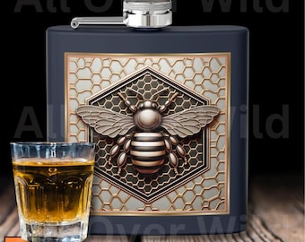 Bee Flask, Honey Whiskey Flask, Stainless Steel Pocket Flask for Women & Men, Nature Lover Gift, Beekeeper Gift