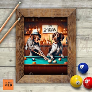 German Shorthaired Pointer Billiard Art Print, Funny GSP Dogs Playing Pool Wall Decor, Whimsical Dog Poster, Pet Gifts