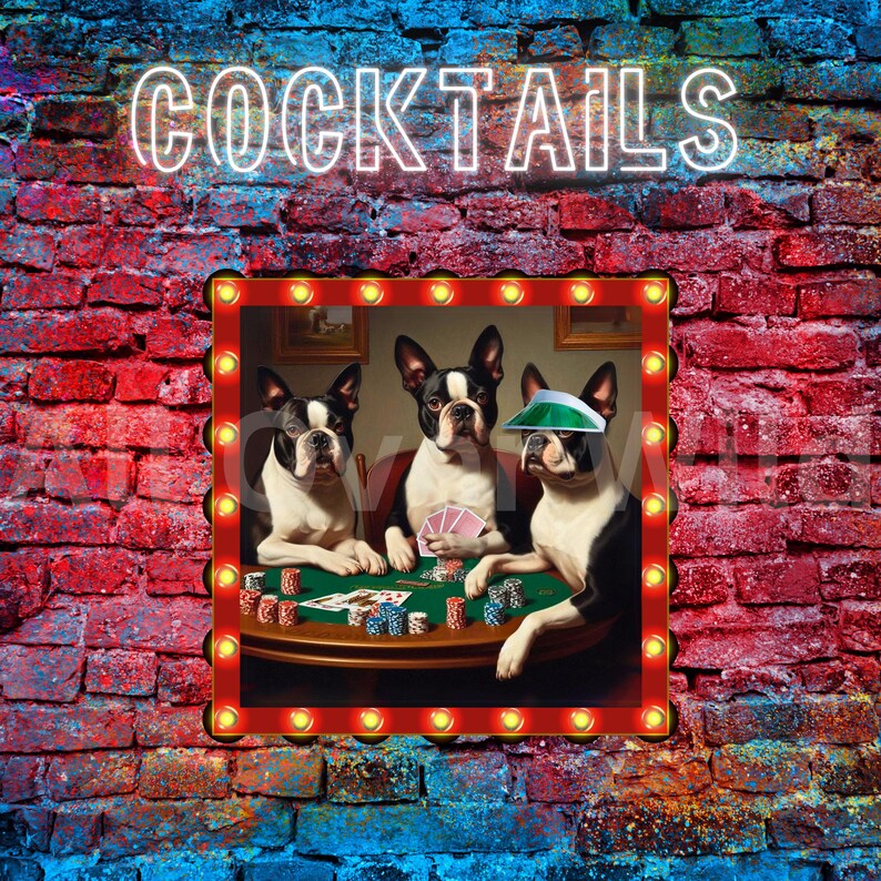 Boston Terrier Poker Poster, Dogs Playing Cards, Animal Lover, Funny