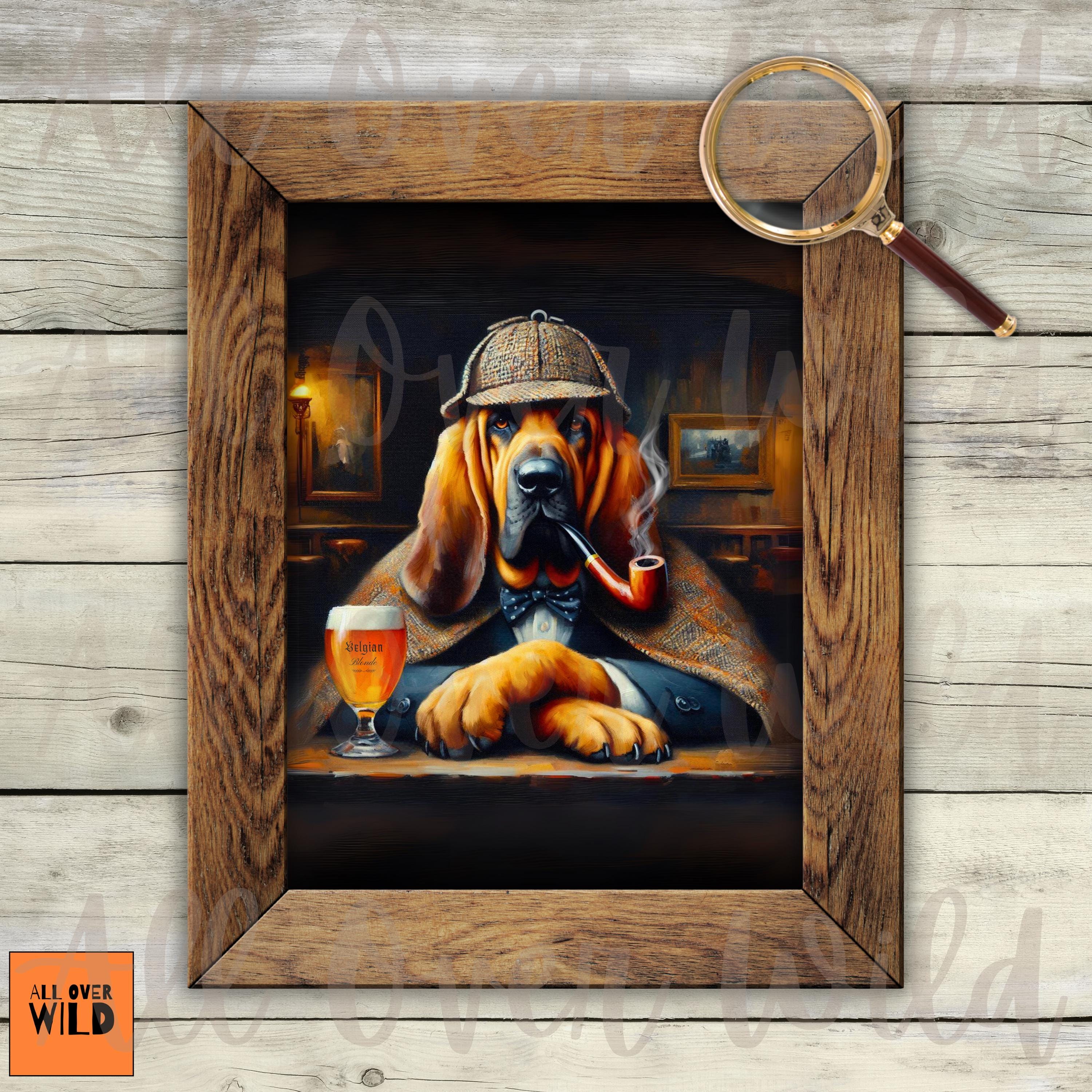 直筆サイン入 HOUND DOG「we are the HOUND DOG」 Bloodhound Detective Art Print, Sherlock Dog Poster, Tracking