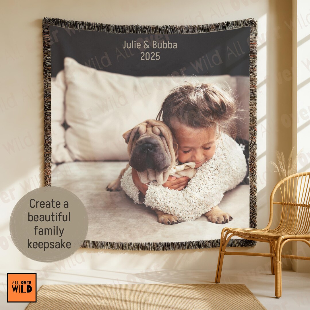 Custom Pet Photo Blanket, Personalized Dog Memorial Throw, Woven Cat ...