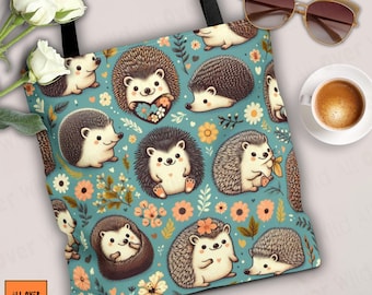 Hedgehog Tote Bag, Retro Animal Market Bag, Cute Woodland Critter Shopping Tote, Hedgie Lover Gift, Whimsical Book Bag