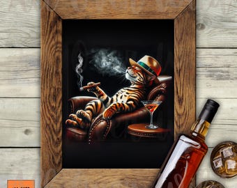Bengaalse kat kunst aan de muur, Bengaalse decor print, huis luipaard poster, Bengaalse minnaar cadeau, martini kat kunst, thuisbar wanddecoratie
