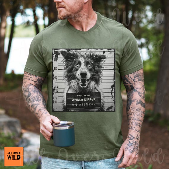 Border Collie Shirt Funny, Ankle Nipper Dog Mugshot Tee, Herding