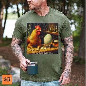 Funny Chicken and Egg T-Shirt, Humor Graphic Tee, Gift for Philosopher, Teacher, Farmer, Foodie, Debate Lover, Pun and Joke Shirt, Dad Gift