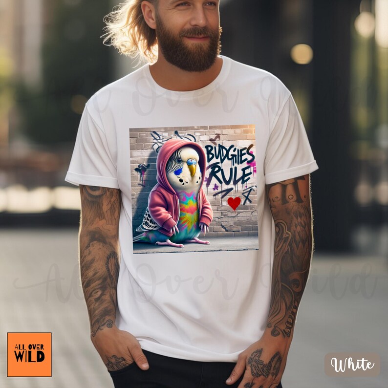 Papagei Shirt, lustiges Sittich T-Shirt, Wellensittich Geschenk, Vogel Mama Shirt, Haustier Vogel Liebhaber Geschenk, Graffiti Vogel Shirt, Vogel Nerd Tee Bild 2