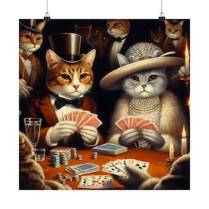 Poster di gatti da poker, arte di gatti degli anni ruggenti, regalo per amanti dei gatti, arte murale di gatti che giocano a carte, arredamento unico per la casa con gatti, arte felina degli anni '20, vintage