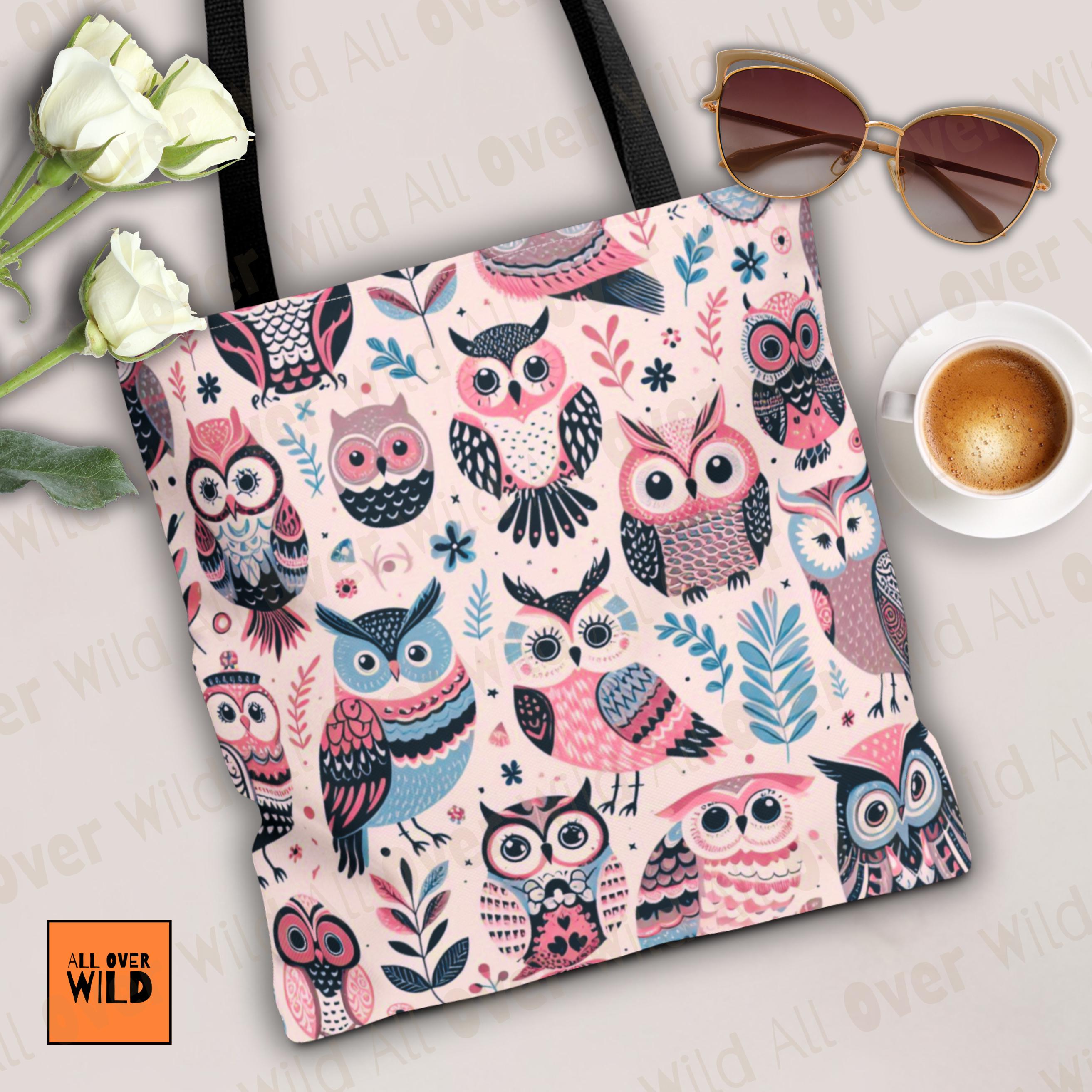 Owl Tote Bag, Retro Owl Market Bag, Book Lover Tote, Cute Everyday Shopper, Cottagecore Gift for Her
