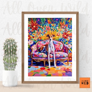 Colorful Whippet Wall Art, Mosaic Style Whippet Print, Whimsical Whippet Home Decor, Gift for Dog Mom Dad, Cheerful Eclectic Dog Poster