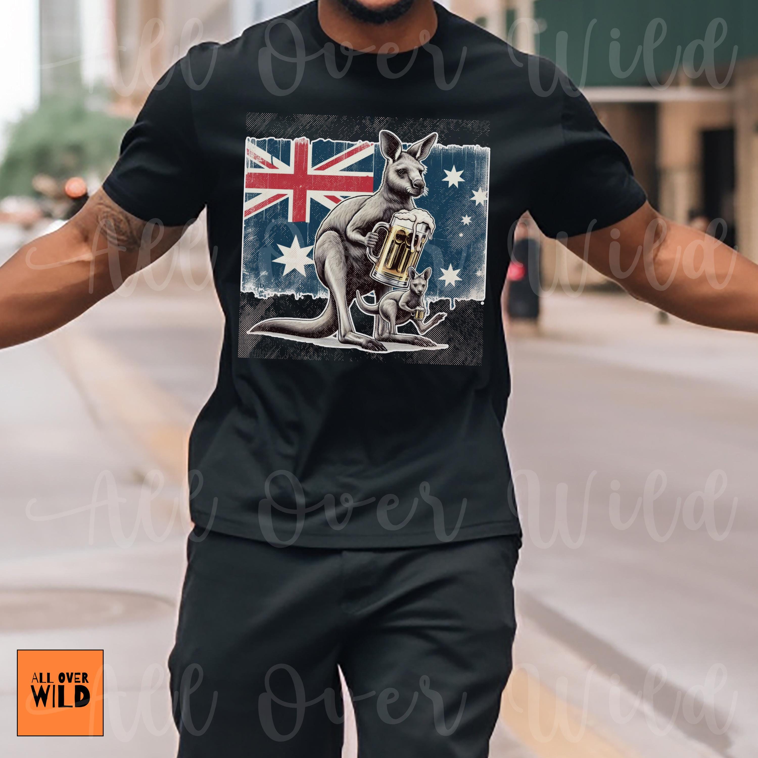 Australian Kangaroo Shirt, Aussie Beer Tee, Roo Drinking Shirt ...