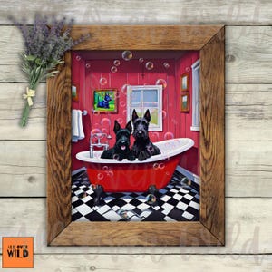 Scottish Terrier Wall Art Print, Funny Dog Bathroom Art, Scottie Dog Poster, Cottage Cabin Wall Decor, Scottie Mom Gift, Scottie Couple Gift