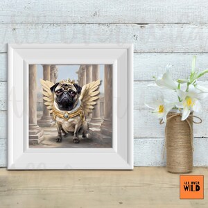 Pug with Wings Poster, Funny Flying Pug Wall Art, Cute Greek Dog Print, Pug Angel Art, Pug Mom Gift, Pug Dad Gift, Pug Lover Gift, Roman Pug