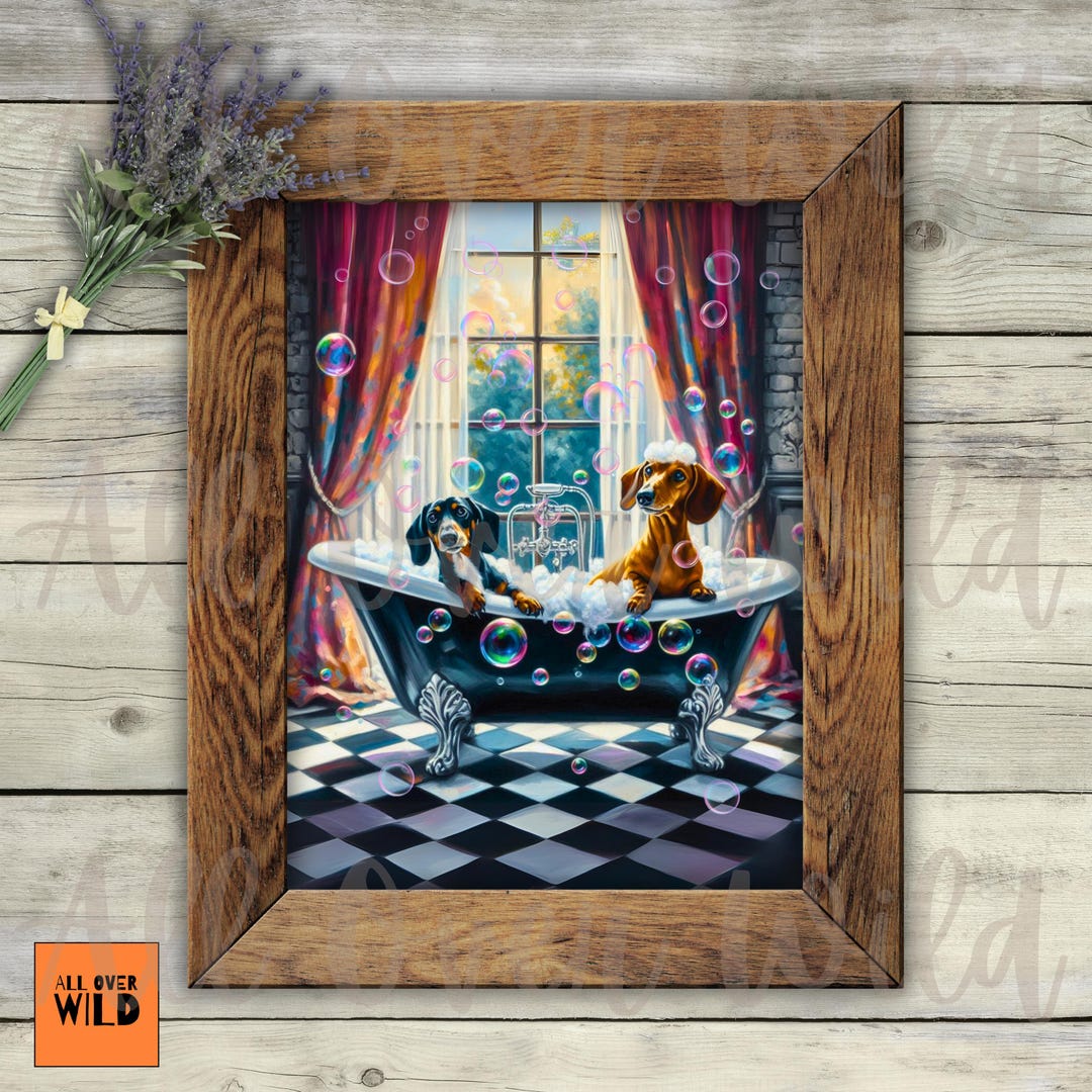 Dachshund Bubble Bath Print, Wiener Dog Bathroom Wall Art, Doxie Bath ...