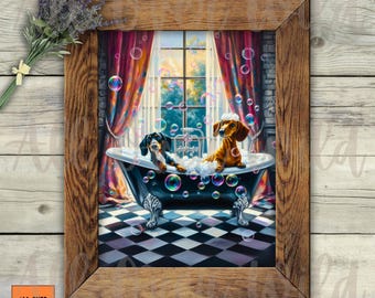 Decoración de pared para baño con diseño de perro salchicha, lámina de baño con perro salchicha, póster divertido de perro salchicha, decoración de perro salchicha, regalo para perro salchicha, decoración para el tocador.