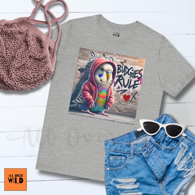 Papagei Shirt, lustiges Sittich T-Shirt, Wellensittich Geschenk, Vogel Mama Shirt, Haustier Vogel Liebhaber Geschenk, Graffiti Vogel Shirt, Vogel Nerd Tee Bild 7