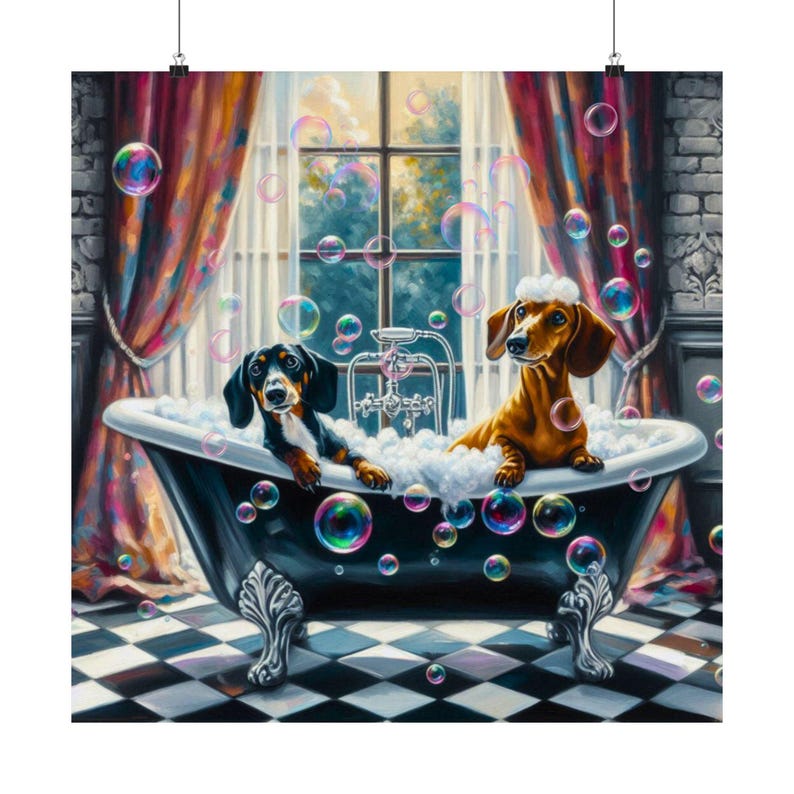 Dachshund Bubble Bath Print, Wiener Dog Bathroom Wall Art, Doxie Bath ...