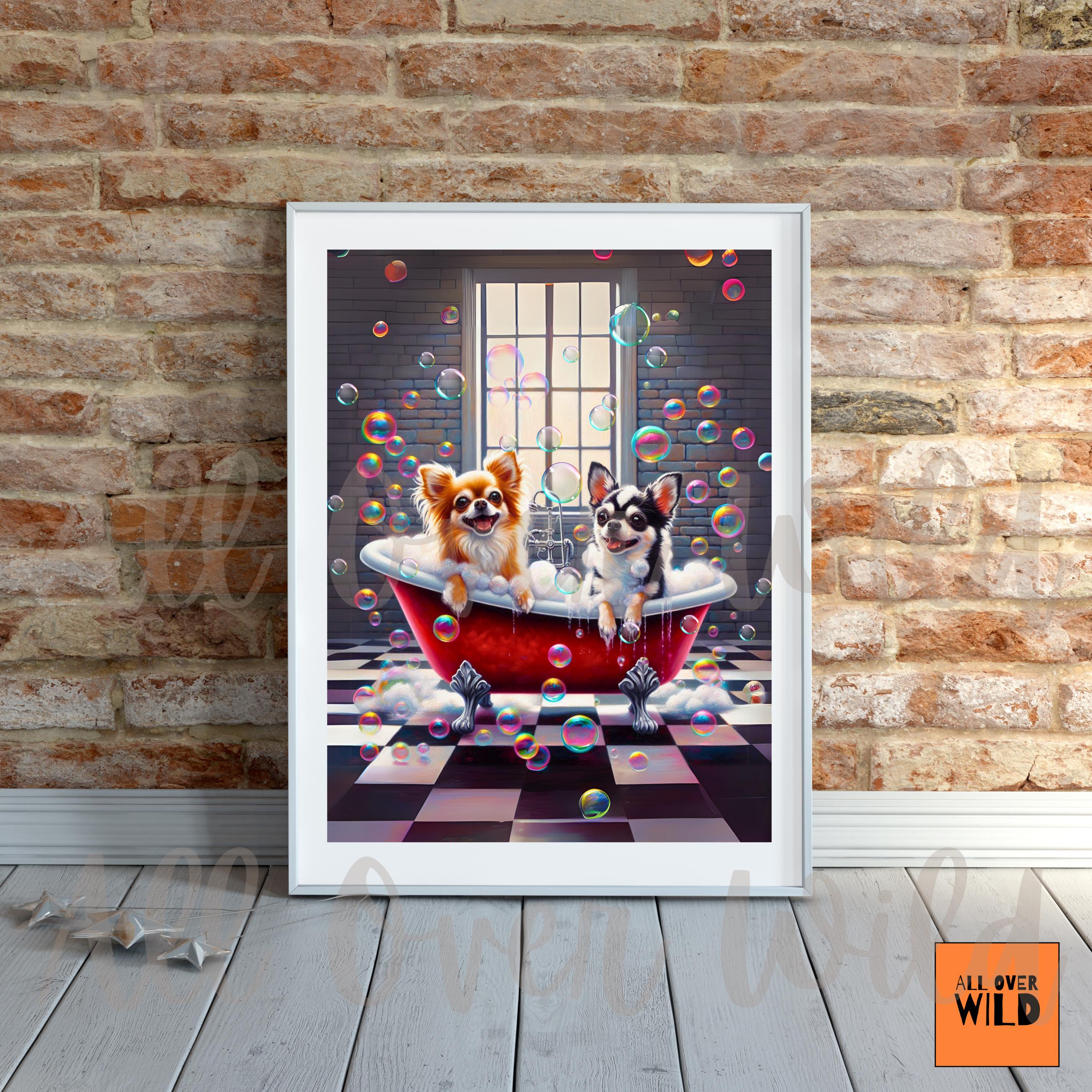 Chihuahua Bubble Bath Poster, Chihuahua Bathroom Art, Chi Lover Gift, Chihuahua Home Decor, Dog Theme Artwork, Cute Chihuahua Wall Hanging