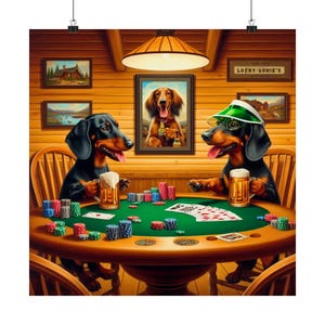 Poster de poker teckel, chiens aux cartes à jouer, cadeau pour amoureux des teckels, art animalier rigolo, déco bar idiot, cadeau pour joueur de poker, cadeau pour propriétaire d'animal de compagnie