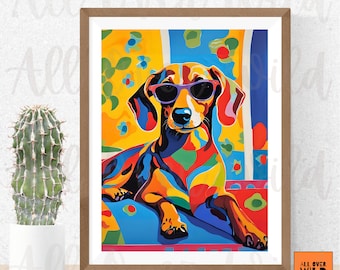 Colorful Dachshund Wall Art, Modern Doxie Poster, Wiener Dog Gift, Vibrant Pet Decor, Contemporary Dog Print, Home Office Art