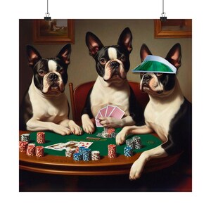 ボストンテリアのポーカーポスター、動物のトランプ、犬好きへのギフト、面白いバーの装飾、ポーカープレイヤーへのギフト、ゲームルームアート、プレミアム品質のプリント