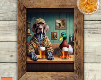 German Shorthaired Pointer Bar Art, GSP Hunting Dog Print, Bird Dog Duck Poster, Funny Hunter Gift, Cabin Wall Decor