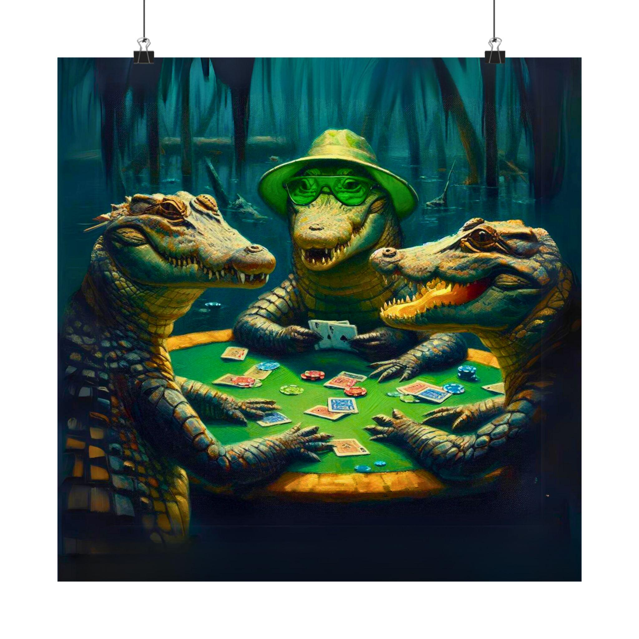 Alligator Poker Wall Art, Gator Swamp Print, Florida Bayou Decor 