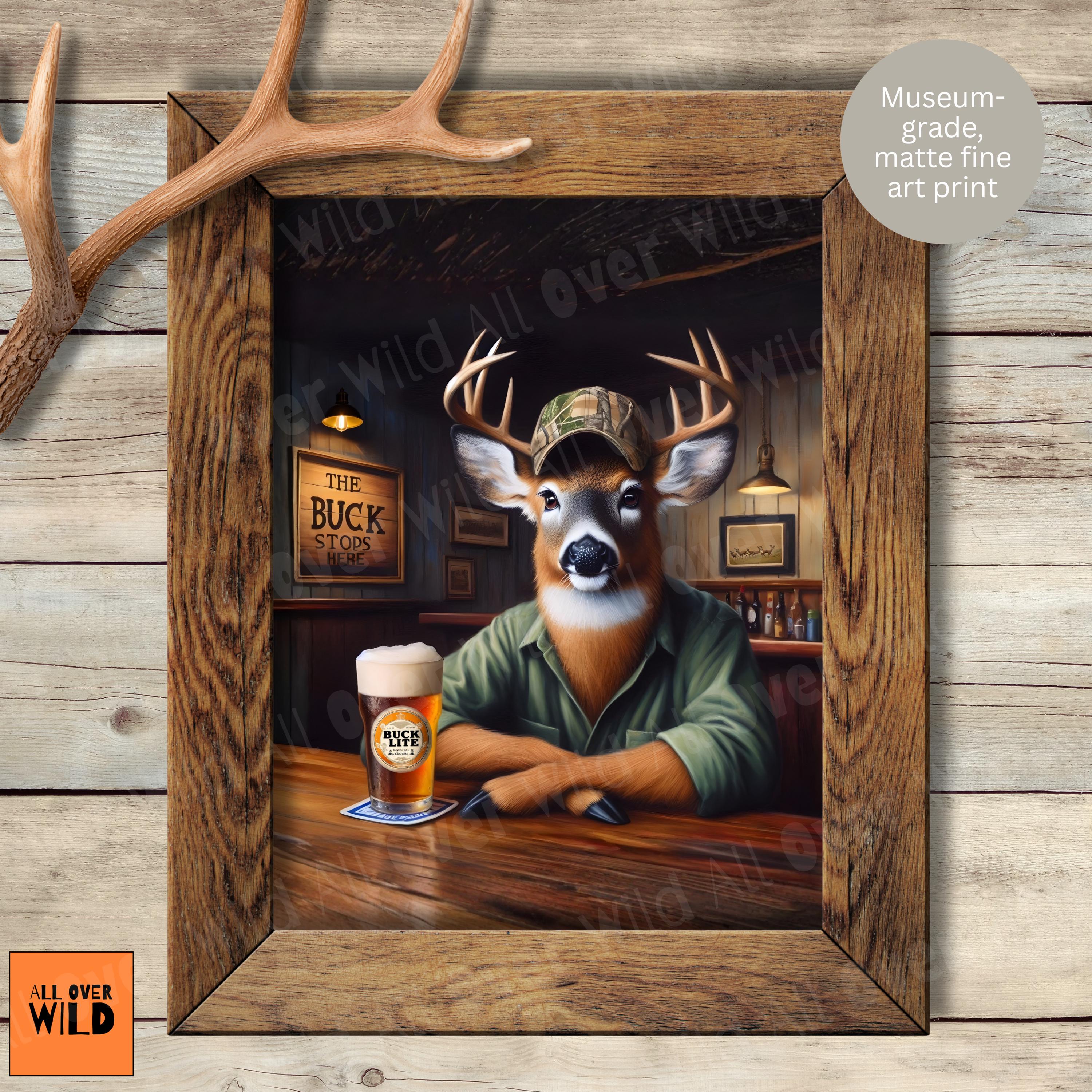 鹿バーポスター、「The Buck Stops Here」アートプリント、面白い狩猟