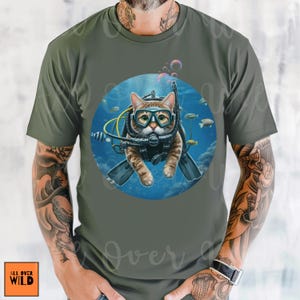 Scuba Cat Comfort Colors T-Shirt, Cat Ocean Graphic Tee, Funny Cat Gift, Cool Underwater Cat Shirt, Animal Adventure Top, Snorkel Kitty Tee