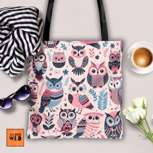 Retro Owl Tote Bag, Owl Pattern Canvas Bag, Owl Lover Gift, Cute Bird Shoulder Bag, Owl Print Travel Bag, Owl Shopping Bag, Owl Shoulder Bag