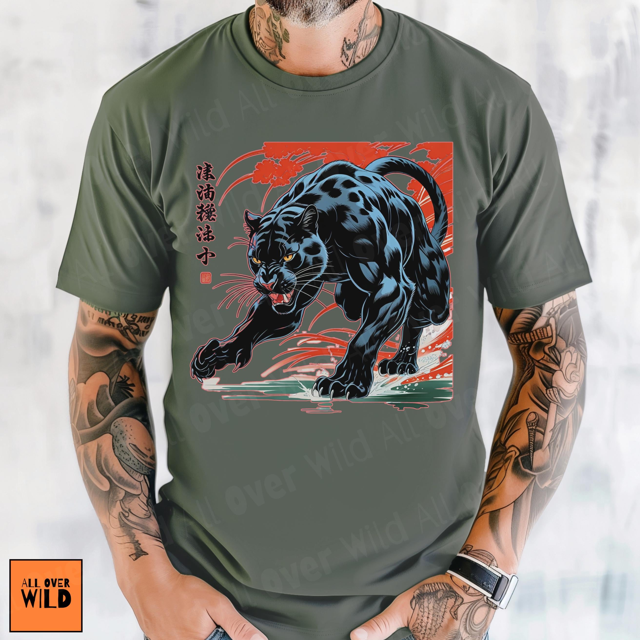 Japanese Panther Attack Shirt, Big Cat Graphic Tee, Streetwear
