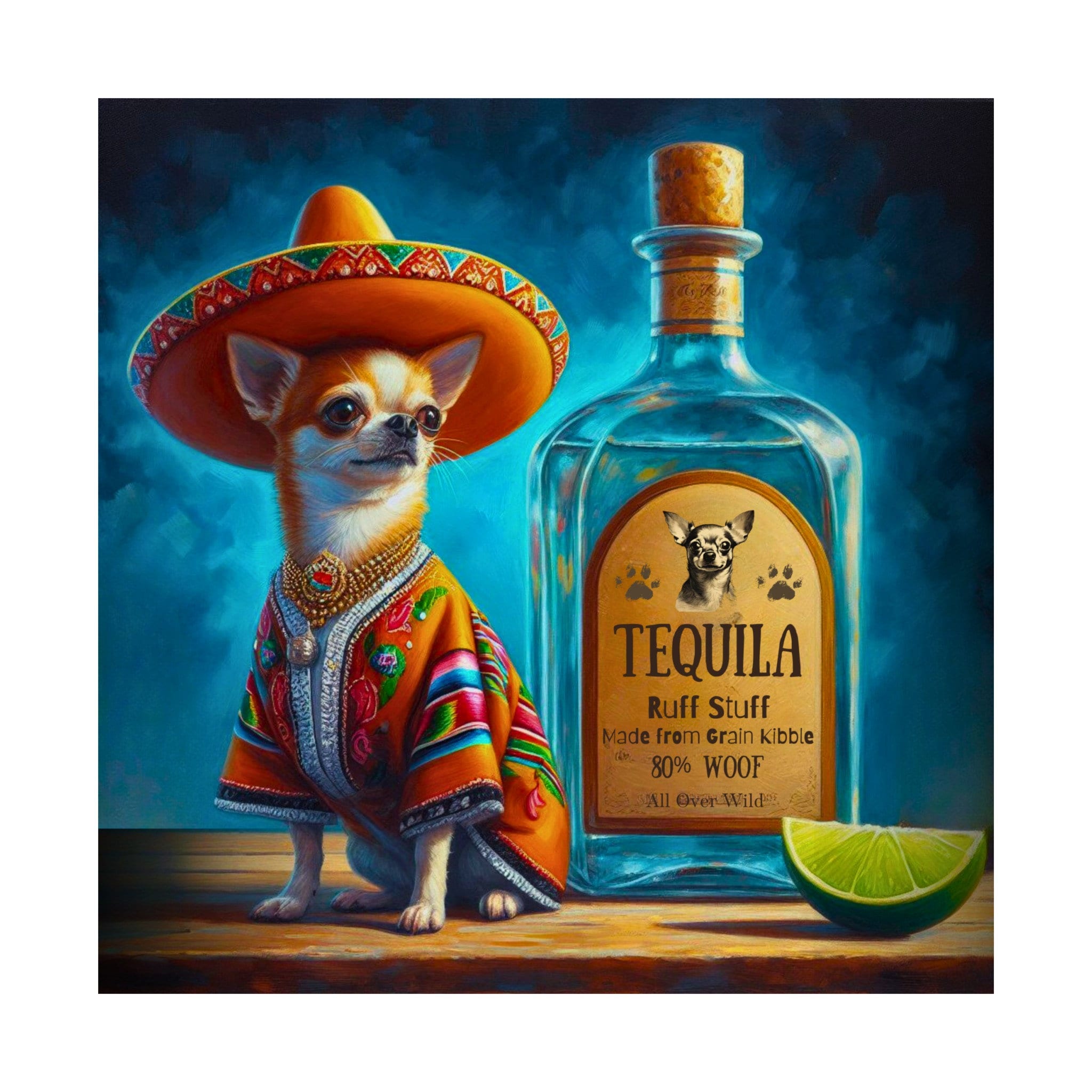 Tequila Art Print, Chihuahua Sombrero & Poncho Wall Decor, Chi Dog