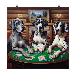 Póster de póquer de gran danés, impresión de naipes de perros, arte de pared divertido para sala de póquer, decoración de gran danés, imagen genial de juego, regalo para dueño de gran danés