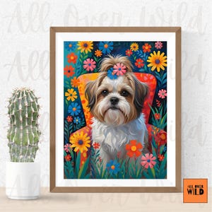 Whimsical Shih Tzu Art Print, Vibrant Floral Dog Wall Art, Colorful Matisse Inspired Poster, Dog Lover Home Decor, Gift for Shih Tzu Mom
