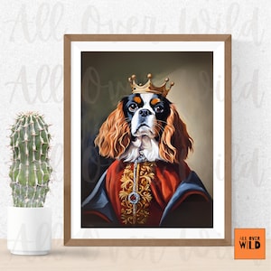Cavalier King Charles Spaniel Art Print, Regal Dog Portrait, Royal Cavalier Wall Decor, Gift for Dog Lovers, King Charles Mom Dad Gift