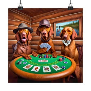 Vizsla Poker Poster, Vizsla Wandkunst, lustiges Vizsla-Dekor, Hundespielkarten, Pokerraumdekor, ungarischer Pointer-Liebhaber, Geschenk für Vizsla-Papa