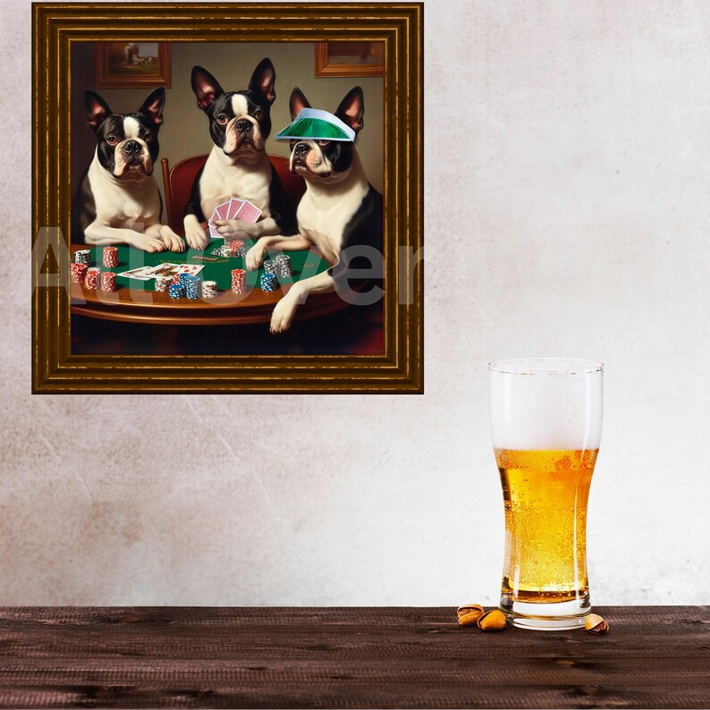 Boston Terrier Poker Poster, Dogs Playing Cards, Animal Lover, Funny