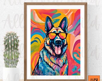 ジャーマンシェパードのボス」プリント水彩画。GSD アート、GSD 水彩画