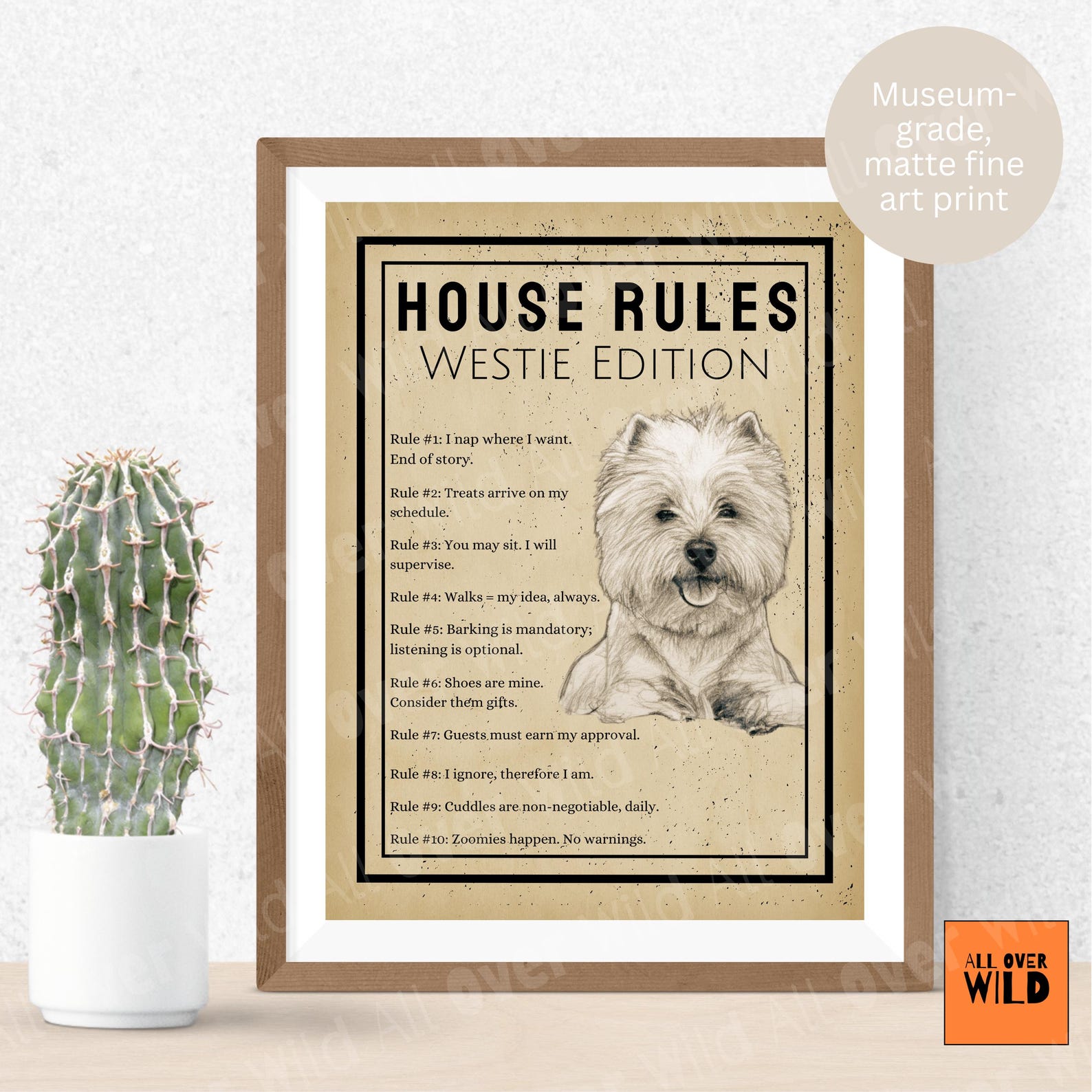 Westie Dog House Rules Art Print, Vintage West Highland White Terrier ...