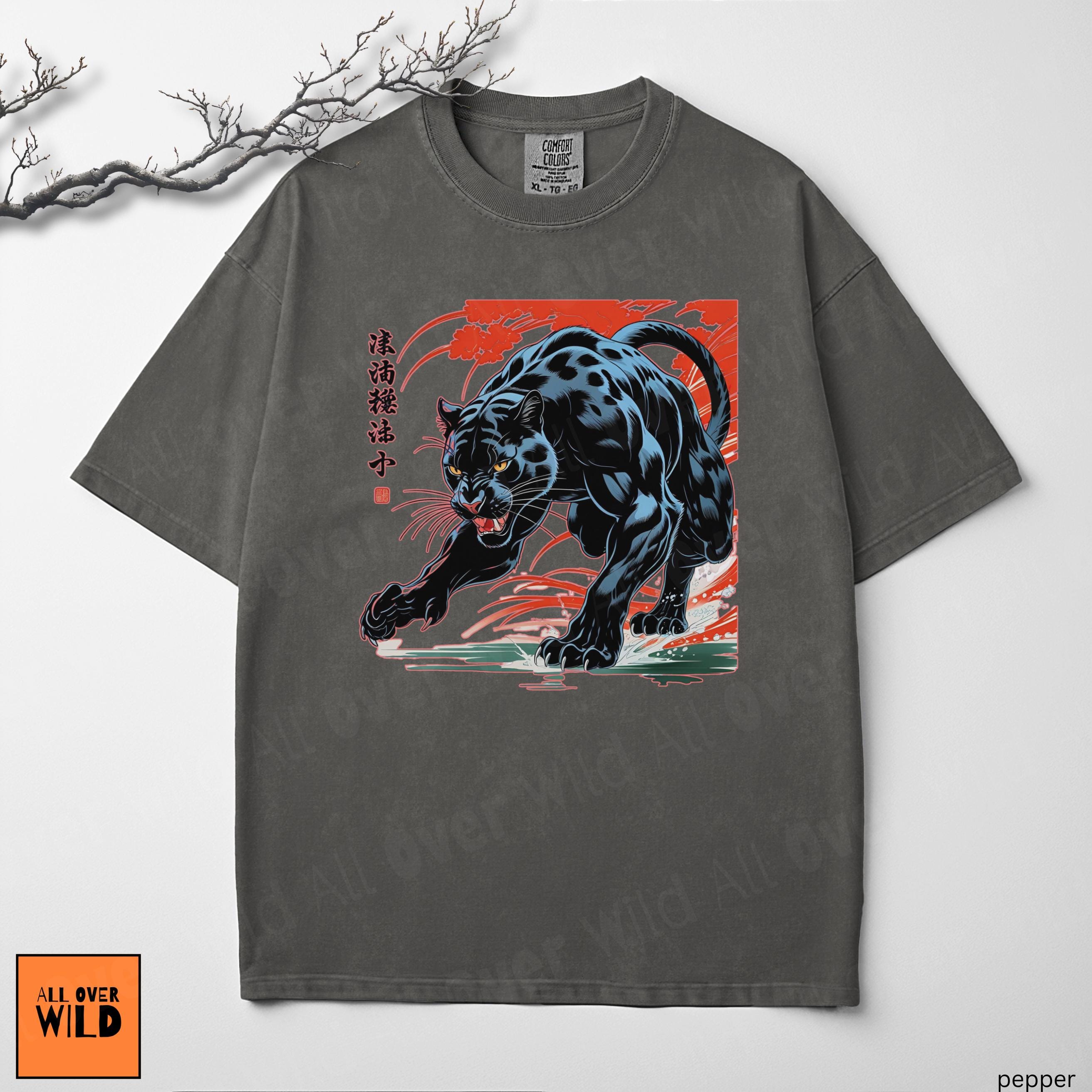 Japanese Panther Attack Shirt, Big Cat Graphic Tee, Streetwear