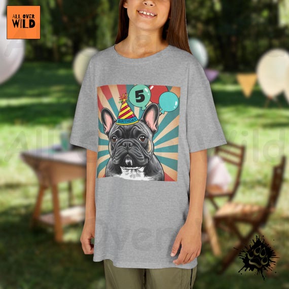 Custom Kids French Bulldog Birthday T-shirt, Personalized Pet Bday