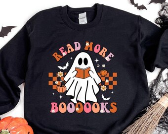 Read More Boooks Spooky Teacher Shirt,Pumpkin Halloween Shirt,Ghost Reading Books Sweatshirt,Halloween Party Shirt,Fall Sweatshirts For Wome