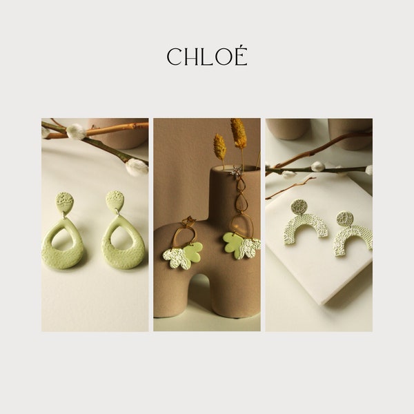 CHLOÉ // pastellgrüne Statement-Ohrringe in Spitzenoptik aus Polymer Clay, UV-Resin und Messing