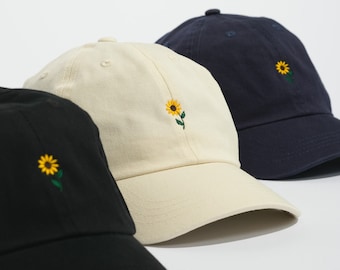Gorra de girasol - Gorra de béisbol bordada personalizada - Gorra de seis paneles sin estructura con bordado de flores - Regalo para él y para ella