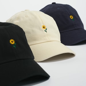 Sunflower Cap - Custom Embroidered Baseball Cap - Unstructured Six Panel Hat with Flower Embroidery - Gift For Him and Her