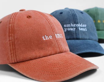 Custom Embroidered Cap: Washed Vintage Dad Style Baseball Cap with Personalised Serif Text