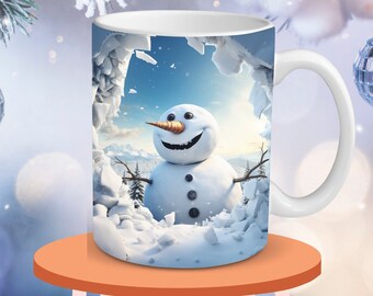3D Snowman coffee mug sublimation designs, 11oz And 15oz Mug Template, Mug Wrap Template, Instant Digital Download PNG