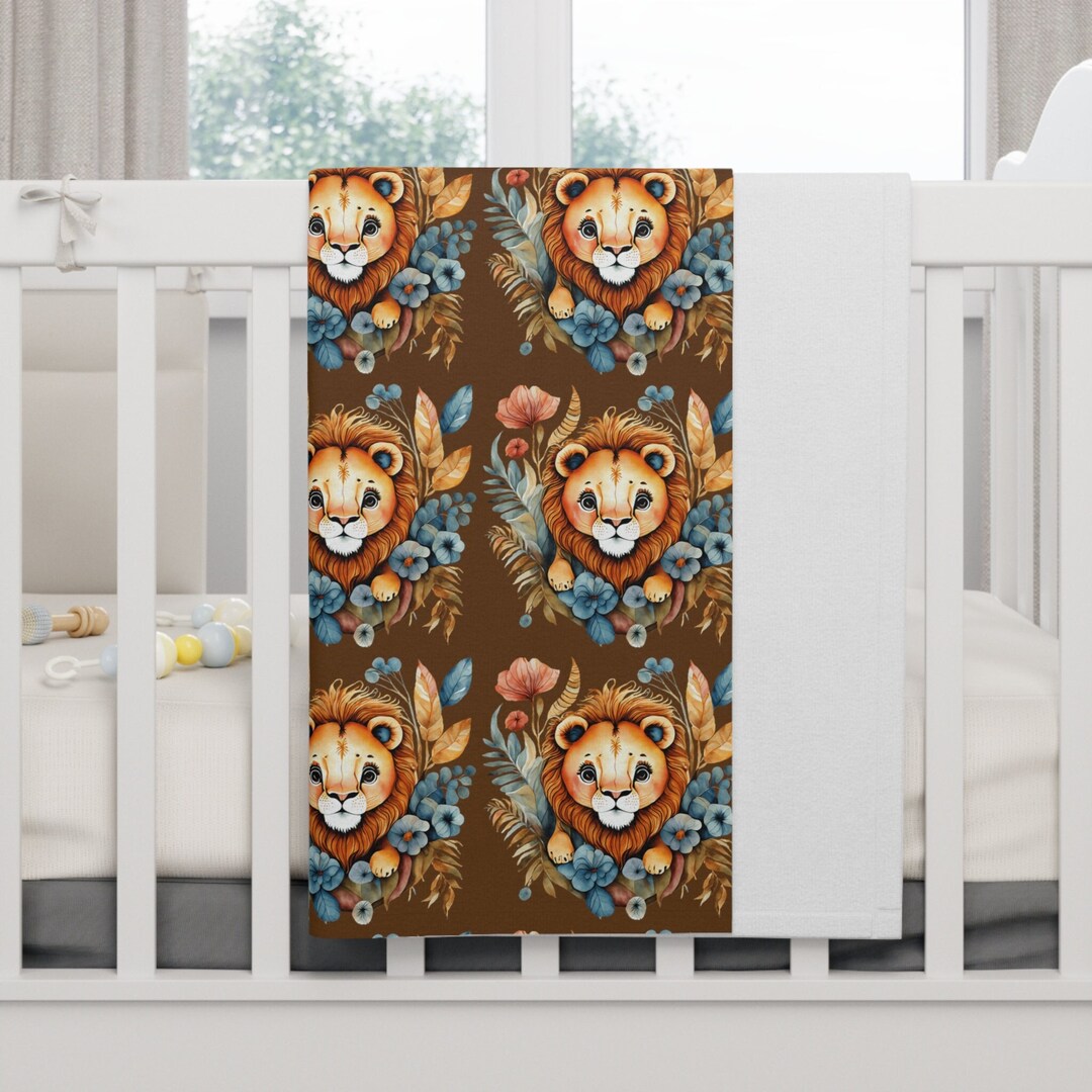 Cute Floral Lion Soft Fleece Baby Blanket, Lion Swaddle Blanket, Lion