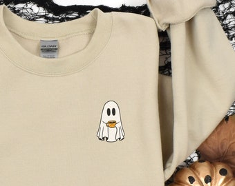 Niedliches gruseliges Kaffee Sweatshirt, Frauen Geist Sweatshirt, gruselige Jahreszeit, Herbst Kaffee Liebhaber Shirt, Halloween Party Shirt, Herbst Grafik Shirt