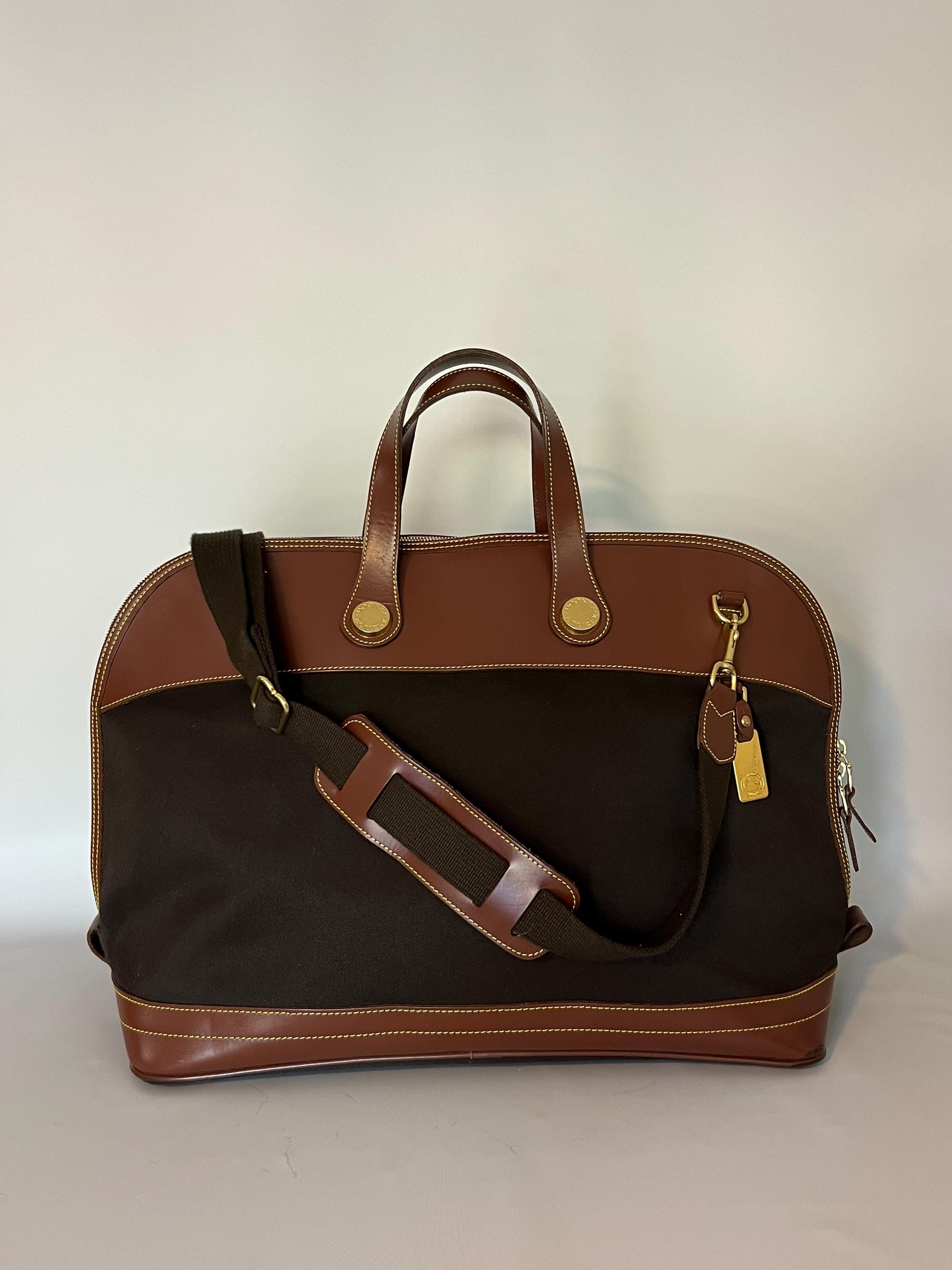 Dooney Bourke Brown Leather Canvas Cabriolet Weekender Travel Bag Etsy